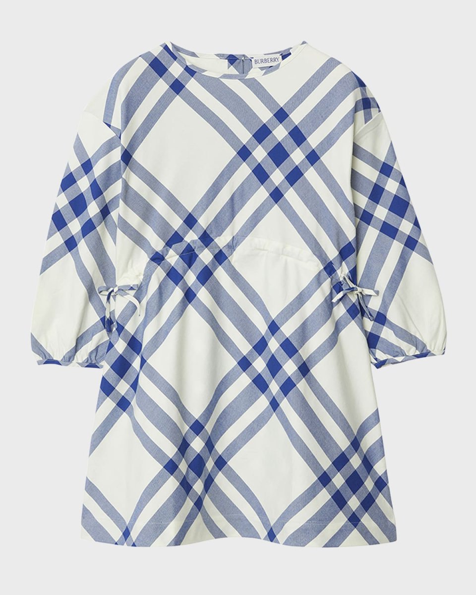 Girl's Trevelle Check Cotton Long-Sleeve Dress, Size 3-14
